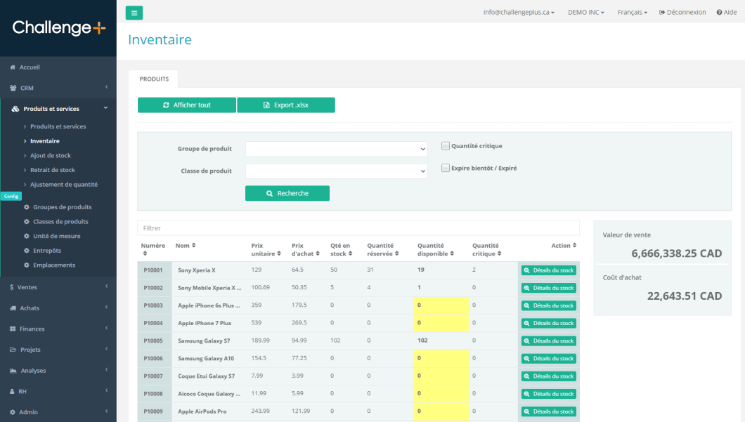 ChallengePlus Inventaire